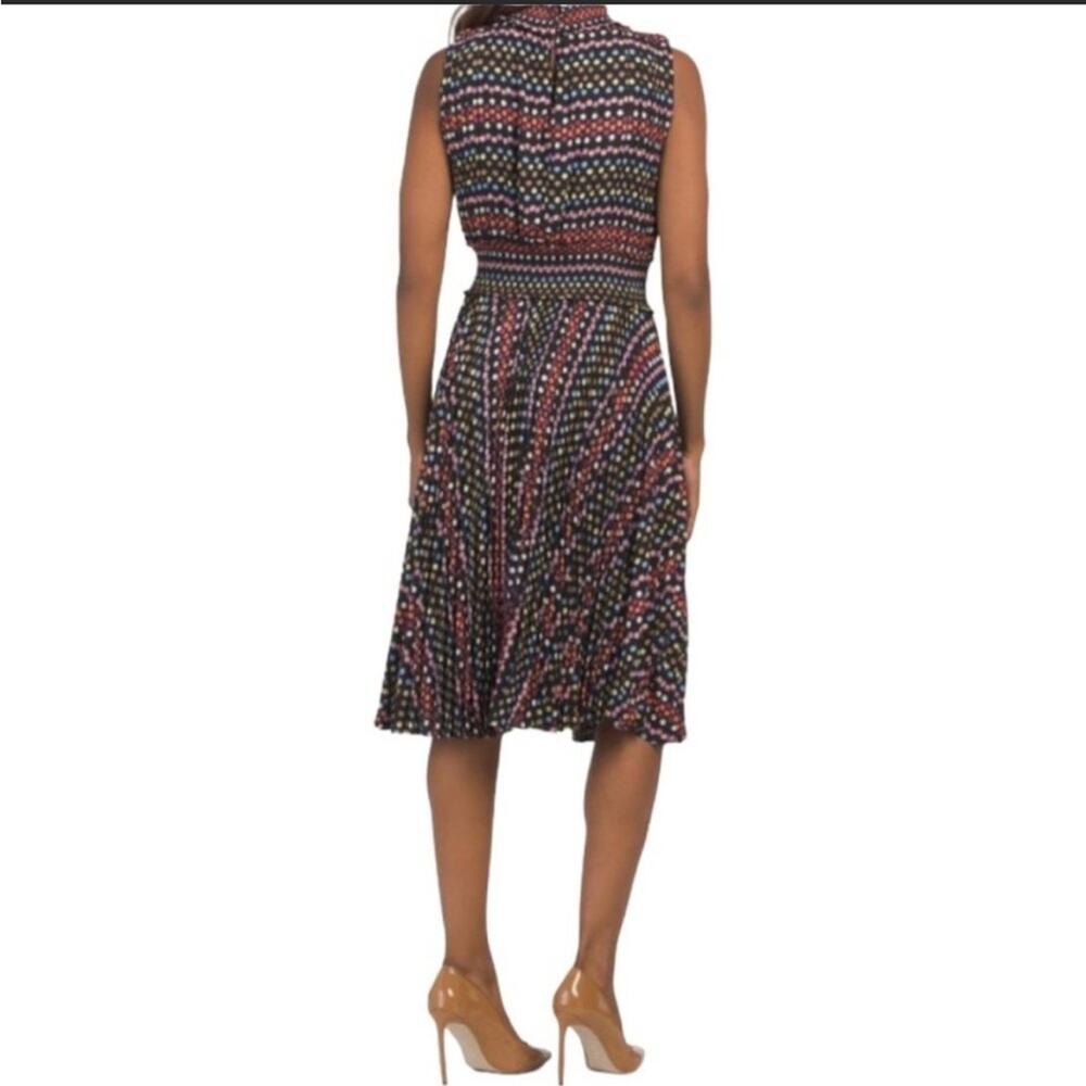 Nanette Nanette Lepore Black Polka-Dot Pleated Smocked detail Midi Dress Sz 6 - Picture 2 of 10